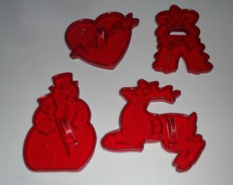 Vintage HRM Cookie Cutters Clear Red Cutters Christmas Holiday Cowboy Valentine