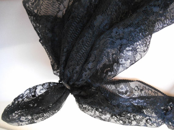 Black Lace | Scarf Vintage Sheer Floral Lacy  Hea… - image 4