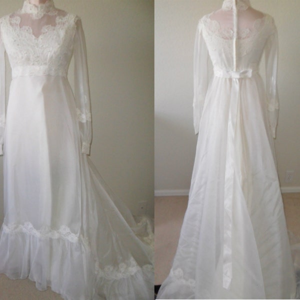 Sale Vintage Wedding Dress and Veil 1970's Victorian Style