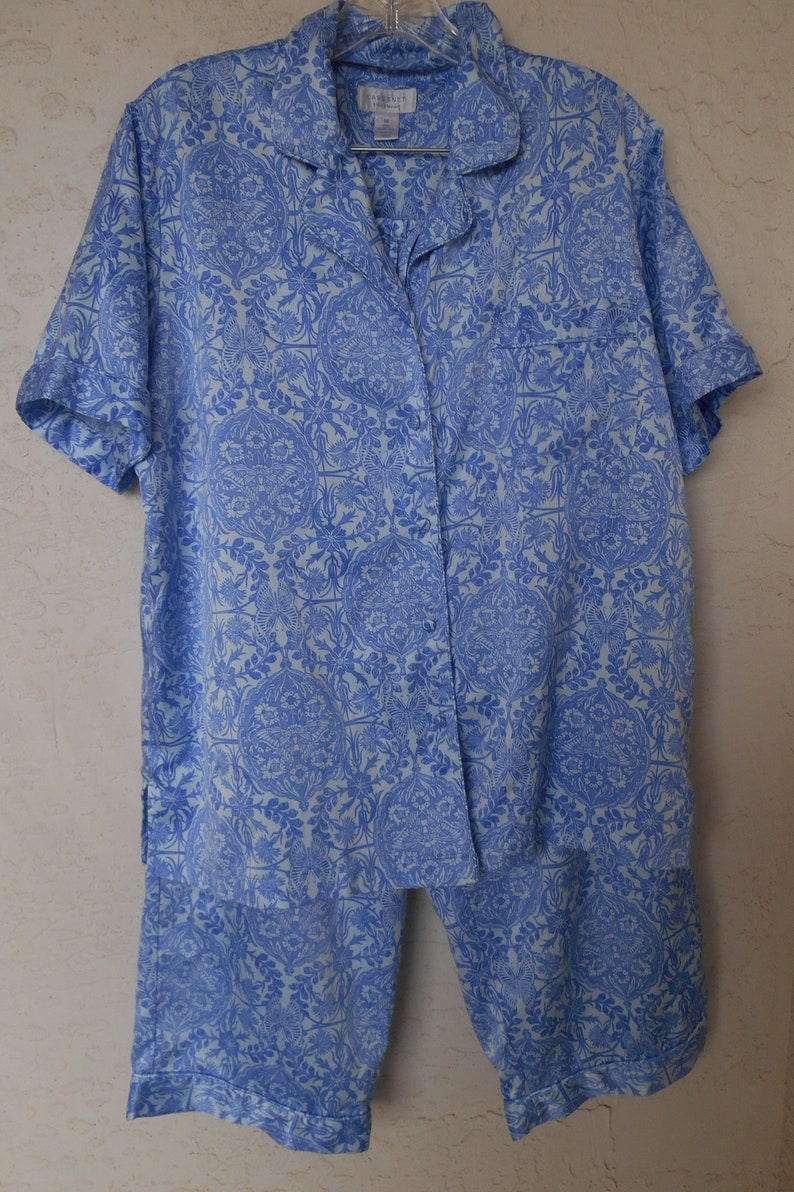 Blue Satin Pajamas Capri Vintage Cabernet Lounge Set Size | Etsy