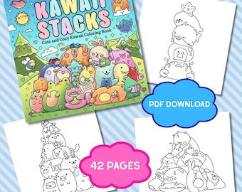 Libro para colorear kawaii, páginas para colorear digitales lindas y acogedoras, libro para colorear relajante de descarga instantánea, libro para colorear acogedor, colorear