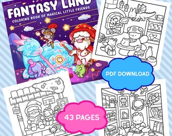 Fantasy Land Cozy Coloring Book, Cute and Cozy Digital Coloring Pages, Instant Download Relaxing Coloring Book, Cozy Coloring Book, Coloring