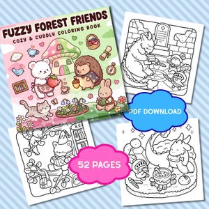 Magiczna kolorowanka, urocze i przytulne cyfrowe kolorowanki, relaksująca kolorowanka do pobrania natychmiast, przytulna kolorowanka, urocze kolorowanki