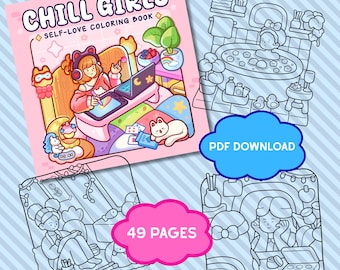 Chill Girls Coloring Book, pages à colorier numériques mignonnes et confortables, téléchargement immédiat, livre de coloriage relaxant, livre de coloriage confortable, coloriage