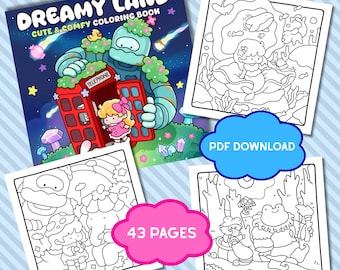 Dreamy Land Coloring Book, Cute and Cozy Digital Coloring Pages, Instant Download Relaxing Coloring Book, Cozy Coloring Book, Cute Coloring