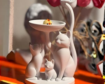 Cat Family Statue - Heartwarming Pet Family Figurine - New Cat Mom Gift Idea - Nursery Bookshelf Decor - Gift for Cat Lovers