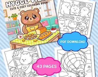 Hygge Vibes Coloring Book, Cute and Cozy Digital Coloring Pages, Instant Download Relaxing Coloring Book, Cozy Coloring Book, Coloring