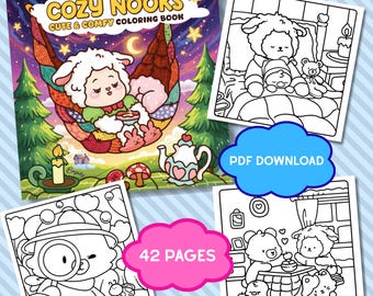 Libro para colorear "Rincón acogedor", páginas digitales para colorear, descarga instantánea, libro para colorear relajante, libro para colorear acogedor