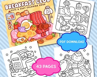 Breakfast Coloring Book, Cute and Cozy Digital Coloring Pages, Instant Download Relaxing Coloring Book, Cozy Coloring Book, Cute Coloring