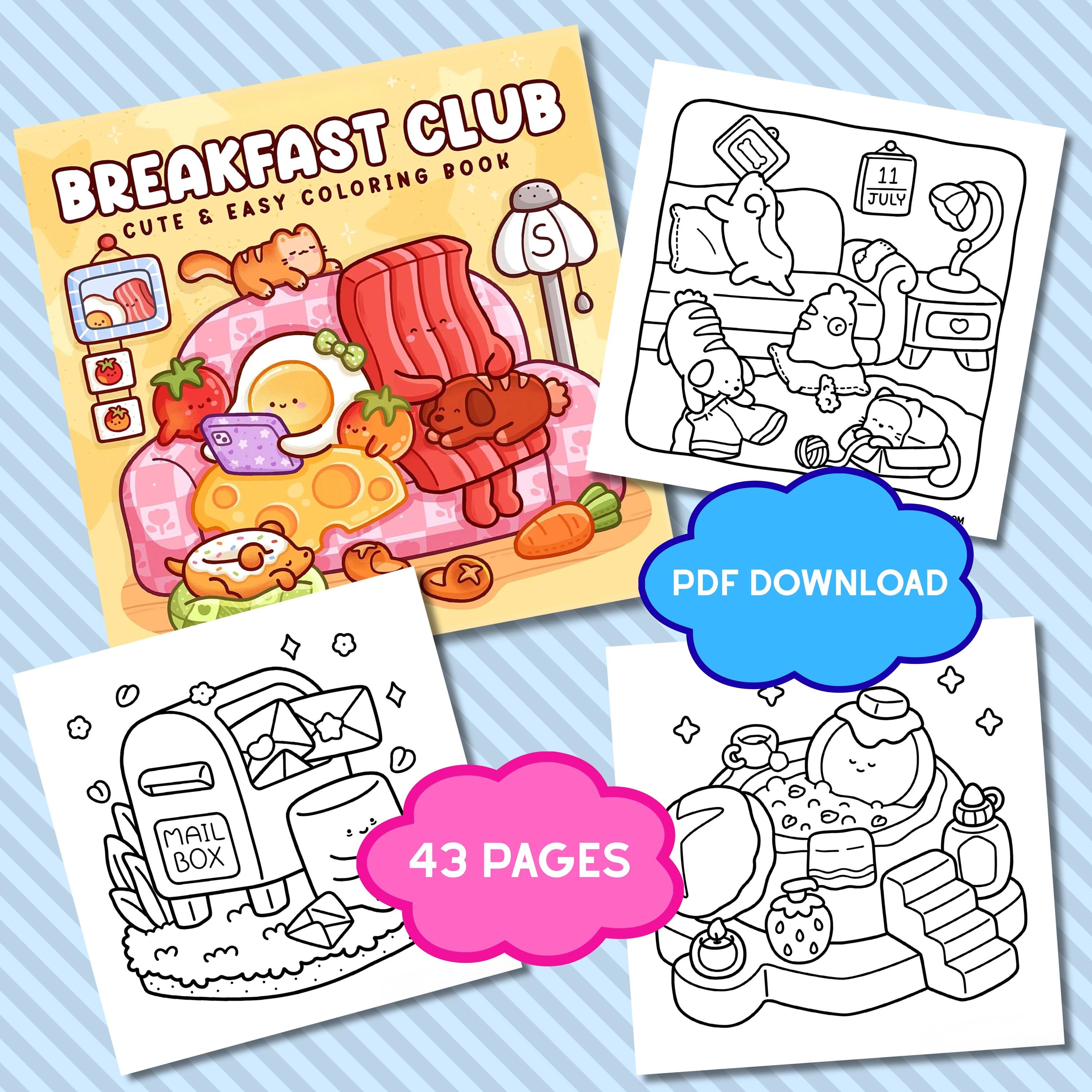 Breakfast Coloring Book, Cute and Cozy Digital Coloring Pages, Instant ...