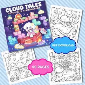 Cloud Tales Coloring Book, Cute and Cozy Digital Coloring Pages, Instant Download Relaxing Coloring Book, Cozy Coloring Book, Coloring