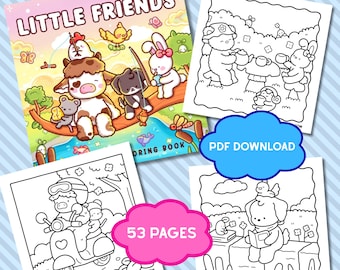 Little Friends Coloring Book, Cute and Cozy Digital Coloring Pages, Instant Download Relaxing Coloring Book, Cozy Coloring Book,