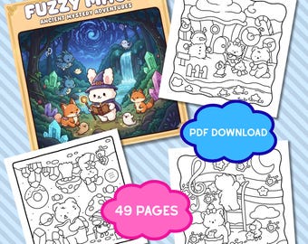 Fuzzy Magic Coloring Book, Cute and Cozy Digital Coloring Pages, Instant Download Relaxing Coloring Book, Cozy Coloring Book, Cute Coloring
