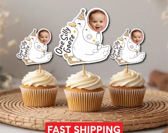 Custom Face Silly Goose Cupcake Toppers | First Birthday Party