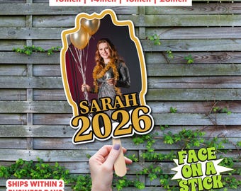 Custom Graduation Face Fan 2026 | Personalized Photo Stick Prop (10-23 inch)