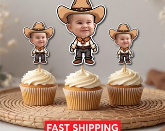 Personalized Cowboy Cupcake Toppers | First Rodeo Birthday Decor