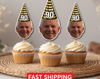 Personalized 90th Birthday Cupcake Toppers | Photo Face Picks
