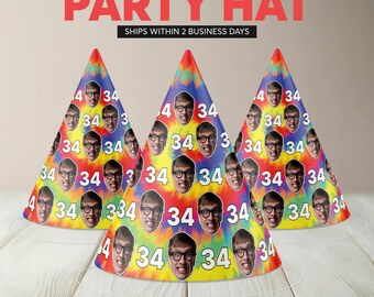 Custom Tie Dye Face Party Hat | Personalized Photo Birthday Cone
