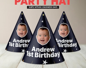 Custom Face 1st Birthday Party Hat | Personalized Photo Cone Hat