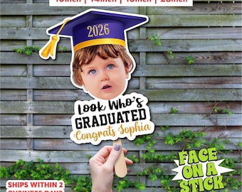 Custom Vintage Childhood Photo Graduation Fan Look Who’s Graduated | Baby Picture Grad Fan | Class of 2026 Big Head Face Fan