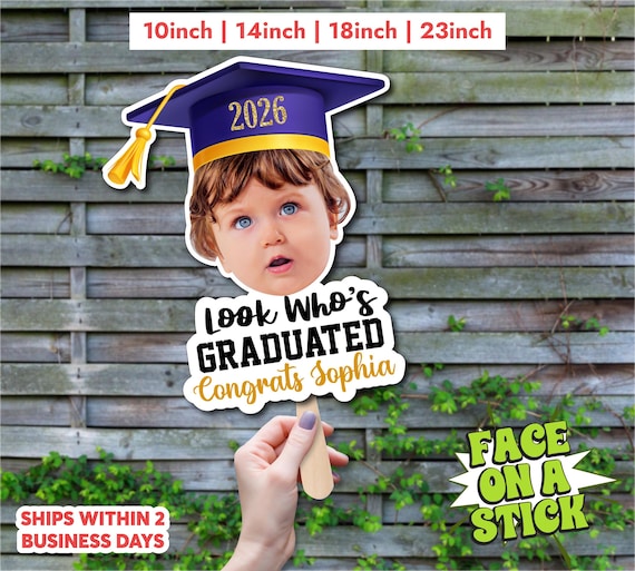 Custom Vintage Childhood Photo Graduation Fan Look Who’s Graduated | Baby Picture Grad Fan | Class of 2026 Big Head Face Fan