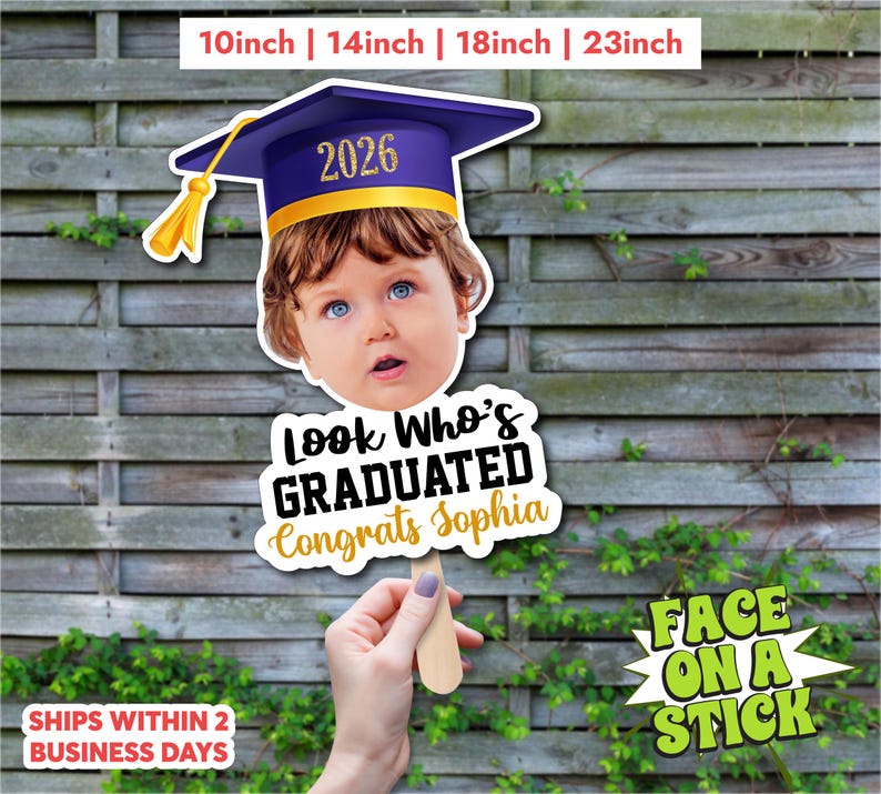 look whos graduated, childhood photo grad, baby photo graduation, custom graduation fan, vintage grad gift, face on a stick, big head fan, personalized grad gift, funny graduation prop, class of 2026, baby picture fan, throwback graduation, custom face fan, grad party decor, photo face cutout, graduation keepsake, unique grad gift, senior 2026 decor, funny grad gift idea, custom party prop, graduation photo prop, retro grad fan, baby face cutout, face fan custom