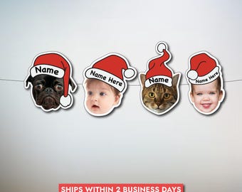 Custom Santa Hat Photo Banner | Santa Hat Photo Garland | Custom Face Christmas Decor | Personalized Christmas Banner