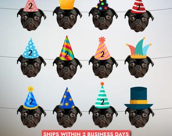 Personalised Dog Bunting | Custom Pet Face Birthday Banner | Personalised Pet Bunting | Custom Pet Face with Party Hat