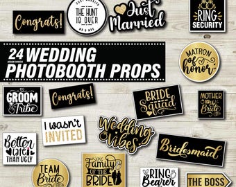 Black Gold Wedding Photo Booth Props | Marble Reception Signs (Digital Download)