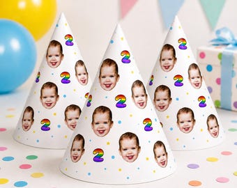 Personalised Birthday Party Hats with Custom Photo & Age | Custom Face Party Hat | Custom Photo Party Hat | Kids Birthday Party Hat