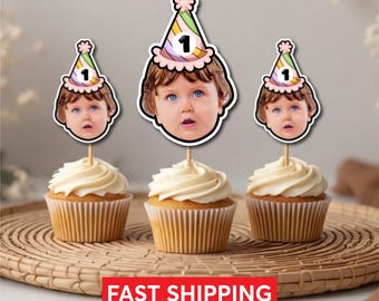 Custom Baby Face Cupcake Toppers | First Birthday Party Decor (Digital Download or Printed Toppers)