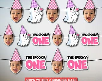 Spooky Photo Banner | Personalised Halloween Birthday Garland | Ghost Photo Banner | Custom Face Party Decor | Pink Halloween Birthday