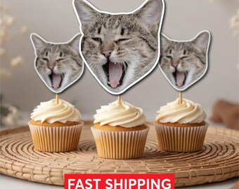 Personalized Cat Face Cupcake Toppers | Kitten Birthday Party