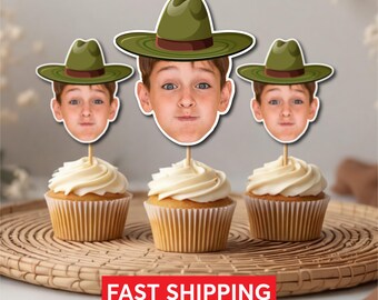 Personalized Camping Birthday Cupcake Toppers | Photo Camp Party Decor