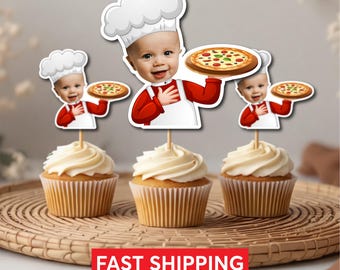 Personalized Pizza Chef Cupcake Toppers | First Birthday Party Decor