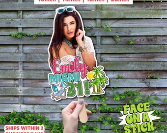 Custom Face on a Stick Photo Prop | Personalized Birthday Party Fan