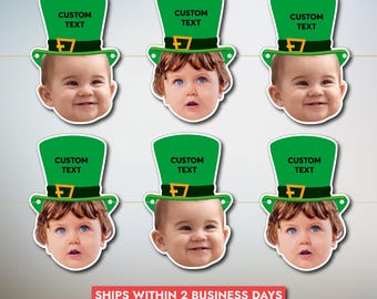 Custom Face Banner | St Patrick's Day Baby Birthday Garland | Leprechaun Photo Head Decoration