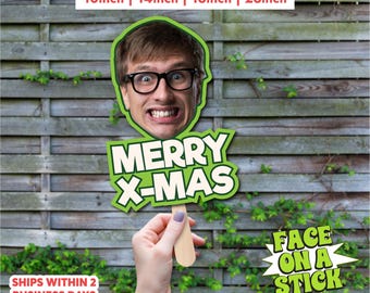 Custom Face on a Stick | Personalized Merry Xmas Photo Prop | Christmas Face Cutout | Merry Xmas Photo Booth Prop | Custom Christmas Decor