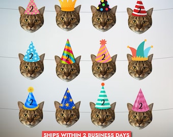 Personalised Cat Bunting | Custom Cat Face Birthday Banner | Personalised Pet Bunting | Pet Birthday Garland | Cat Birthday Banner
