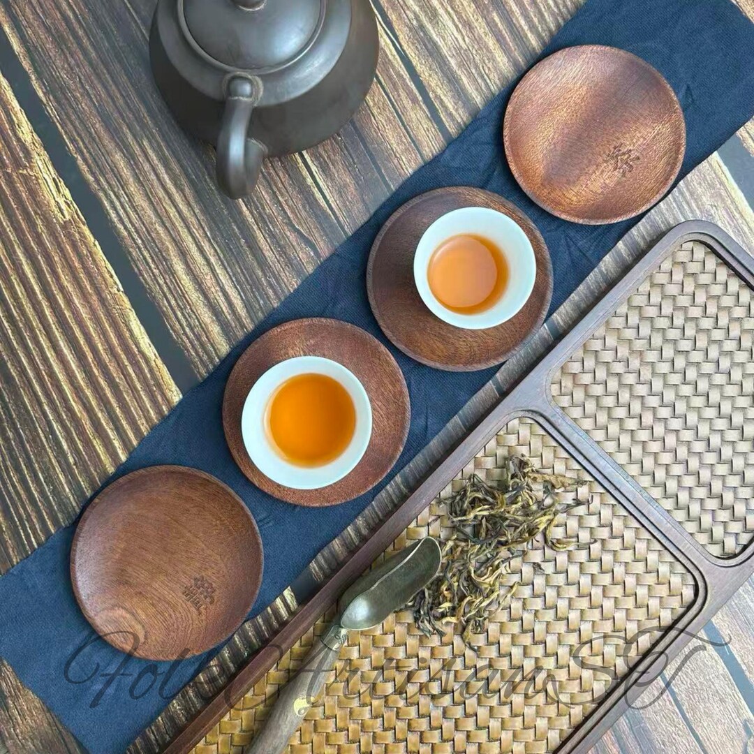 Zen Tea Ritual Set Custom Hand-carved Ebony Wood Coaster Set, Zen Tea Ritual, Engraved ...