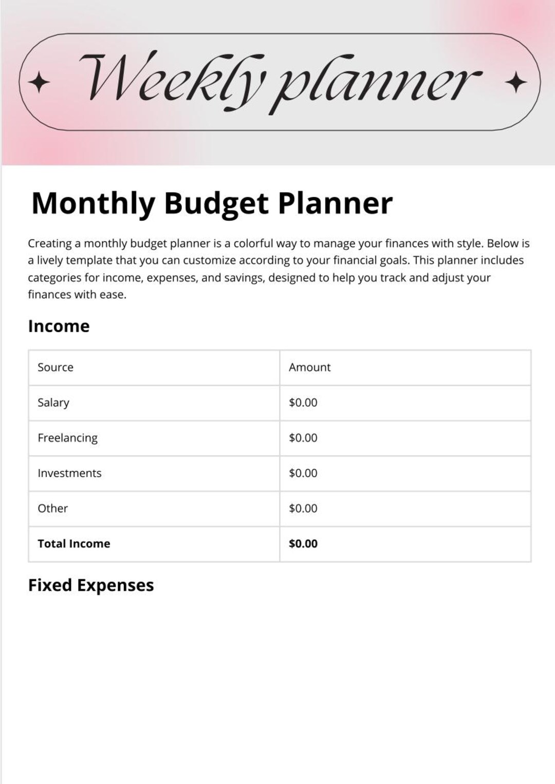 Editable Monthly Budget Planner Template - Etsy