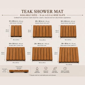 Solid Teak Shower Mat, Handmade Non-Slip Wooden Bathroom Spa Mat image 2
