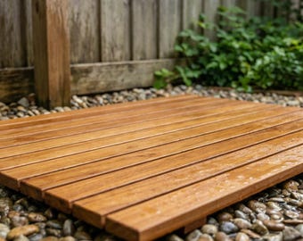 Tappetino da doccia in teak su misura, antiscivolo, in legno, impermeabile, per il pavimento della spa.