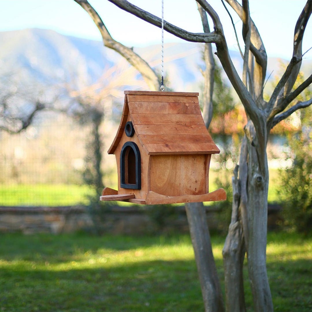 Hanging Wooden Bird House, Natural Outdoor Bird Shelter for Garden ...