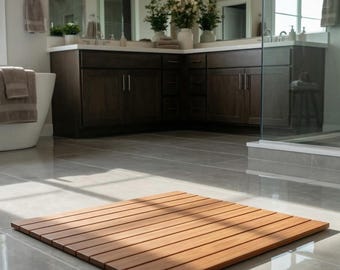 Handmade Wooden Teak Shower Mat, Wood Bath Floor, Farmhouse Bathroom Decor