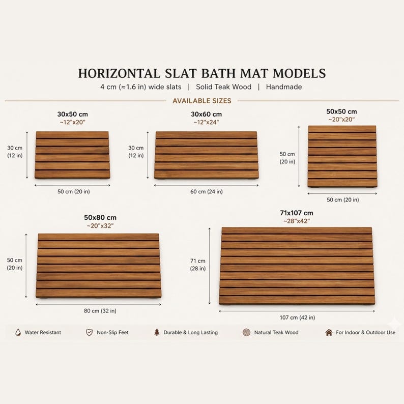 Slatted Mat Luxury Teak Bathmat, Wood Bathroom Mat, Shower Rug Non Slip - Etsy