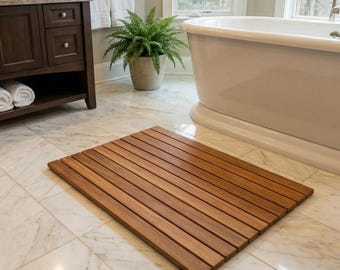 Natural Teak Wood Shower Mat, Non-Slip Spa Bath Mat, Handmade, Waterproof