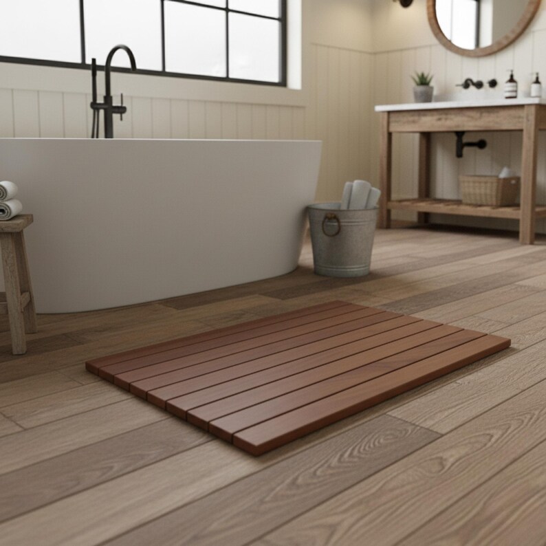 Handmade Teak Wood Shower Mat, Non-slip Waterproof Bathmat - Etsy