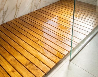 Tappetino da bagno in legno, tappeto da doccia in teak, arredamento in stile fattoria