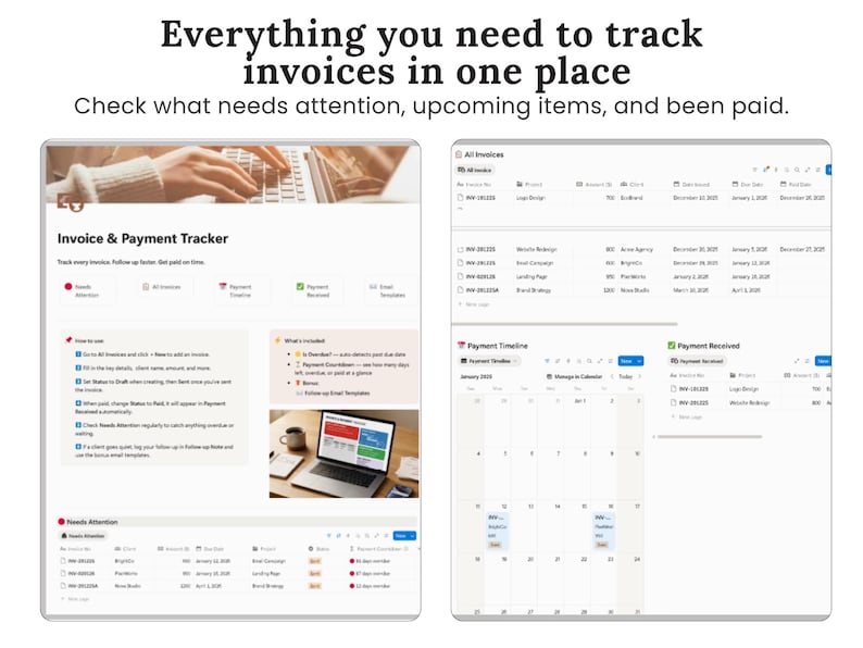 Invoice & Payment Tracker Notion Template | Simple Payment Tracking ...